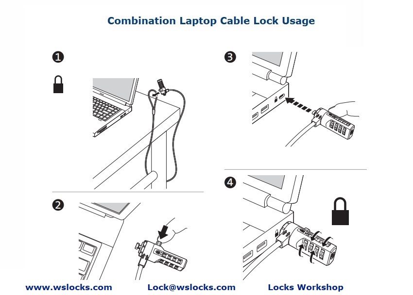 Notebook Lock Laptop Combination Cable Lock 1.2m WS-LCL01 (1)