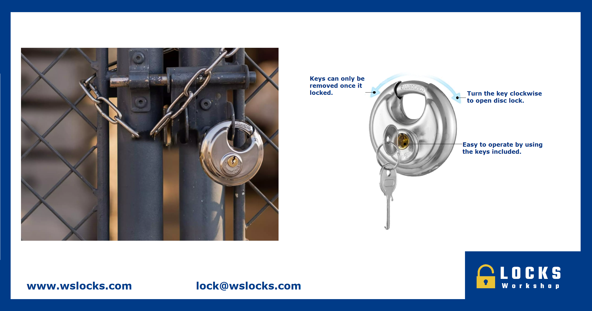 Keyed Alike Disc Padlock Security Silver Stainless Steel Padlock 70MM WS-DP01