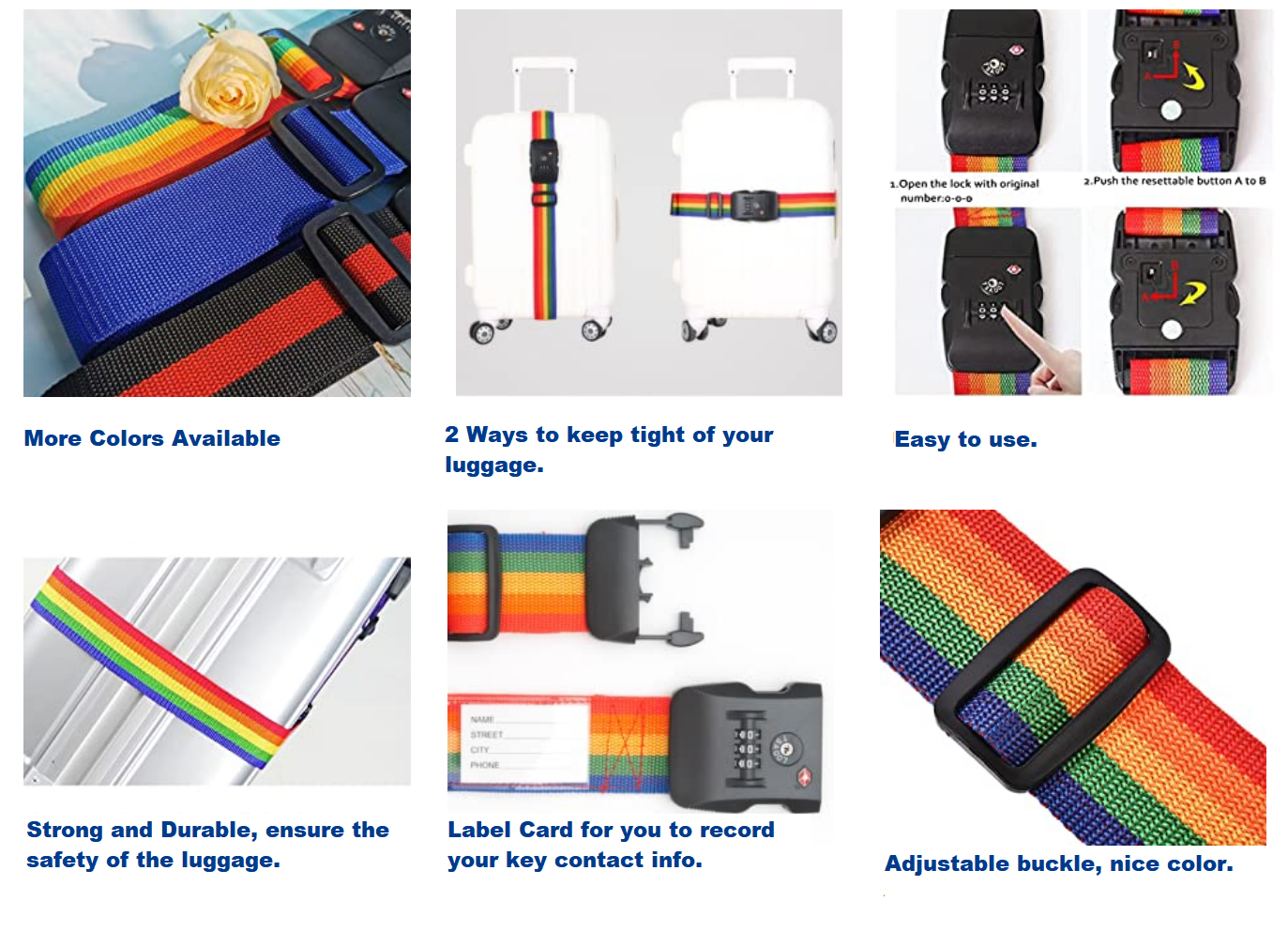 1 2 meters TSA luggage belt 3 digital combination WS-TSA08