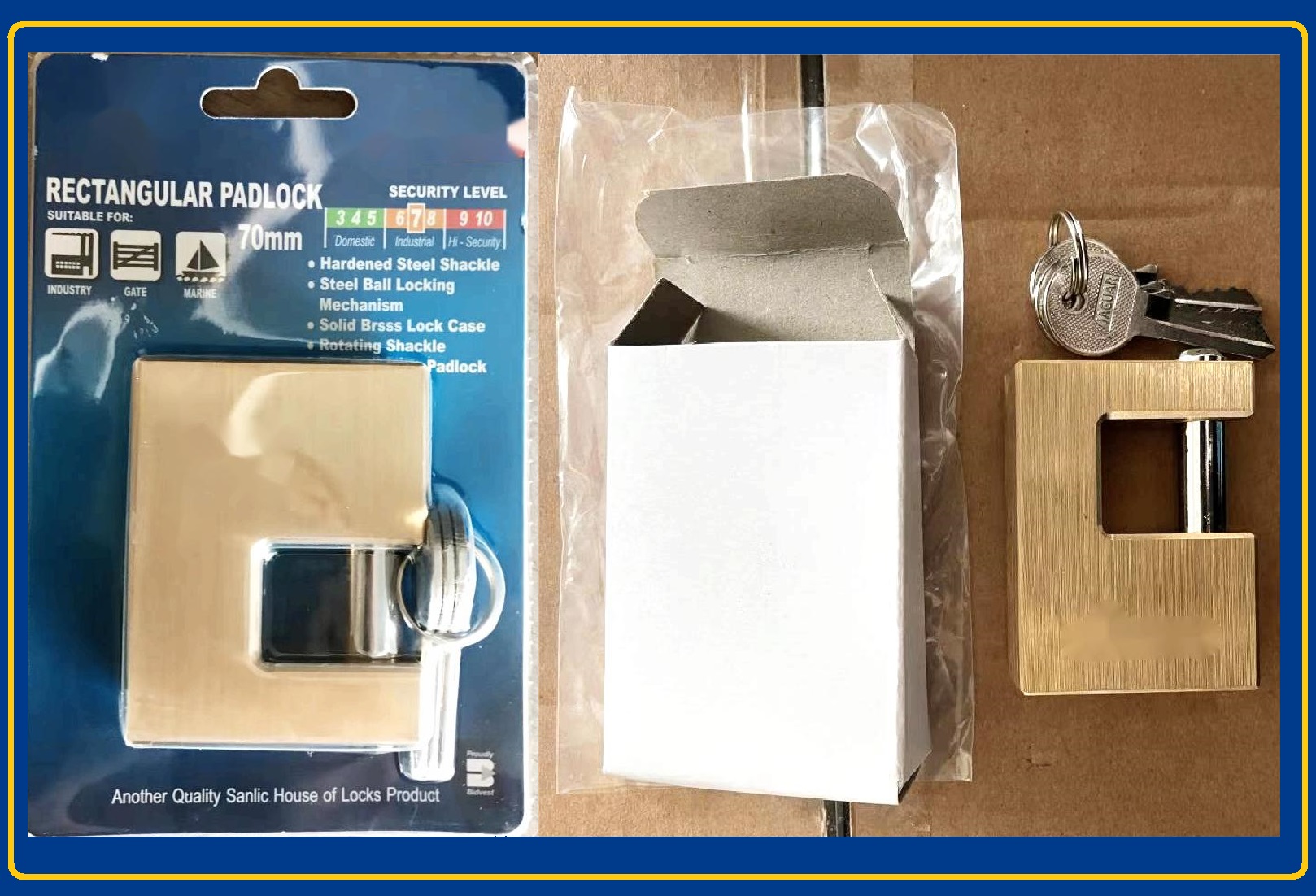 Double blister, white box shutter lock package