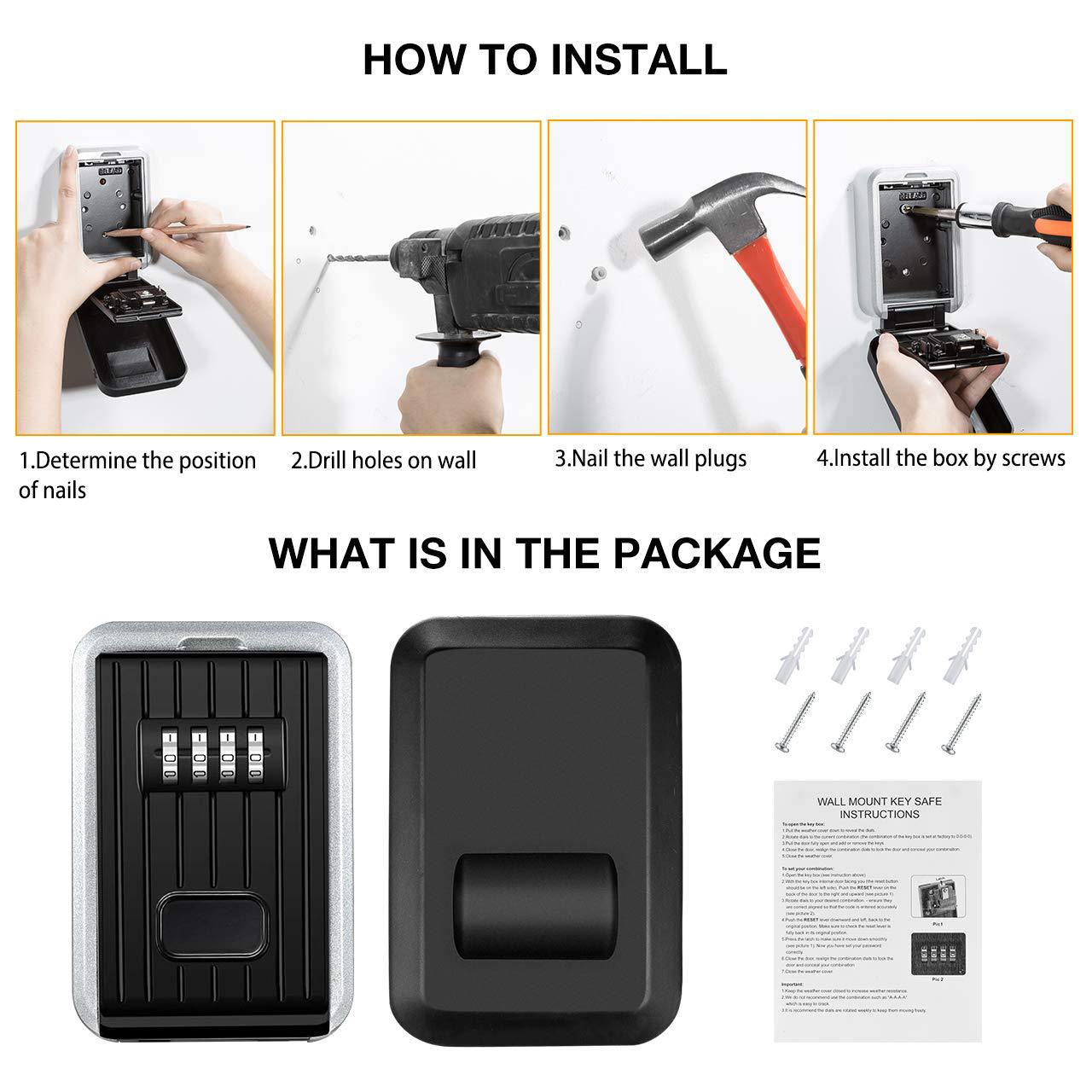 Install Wall Mounted Key Safe Box 4 Digits Combination Waterproof Cover For Outdoor Use WS-LB16