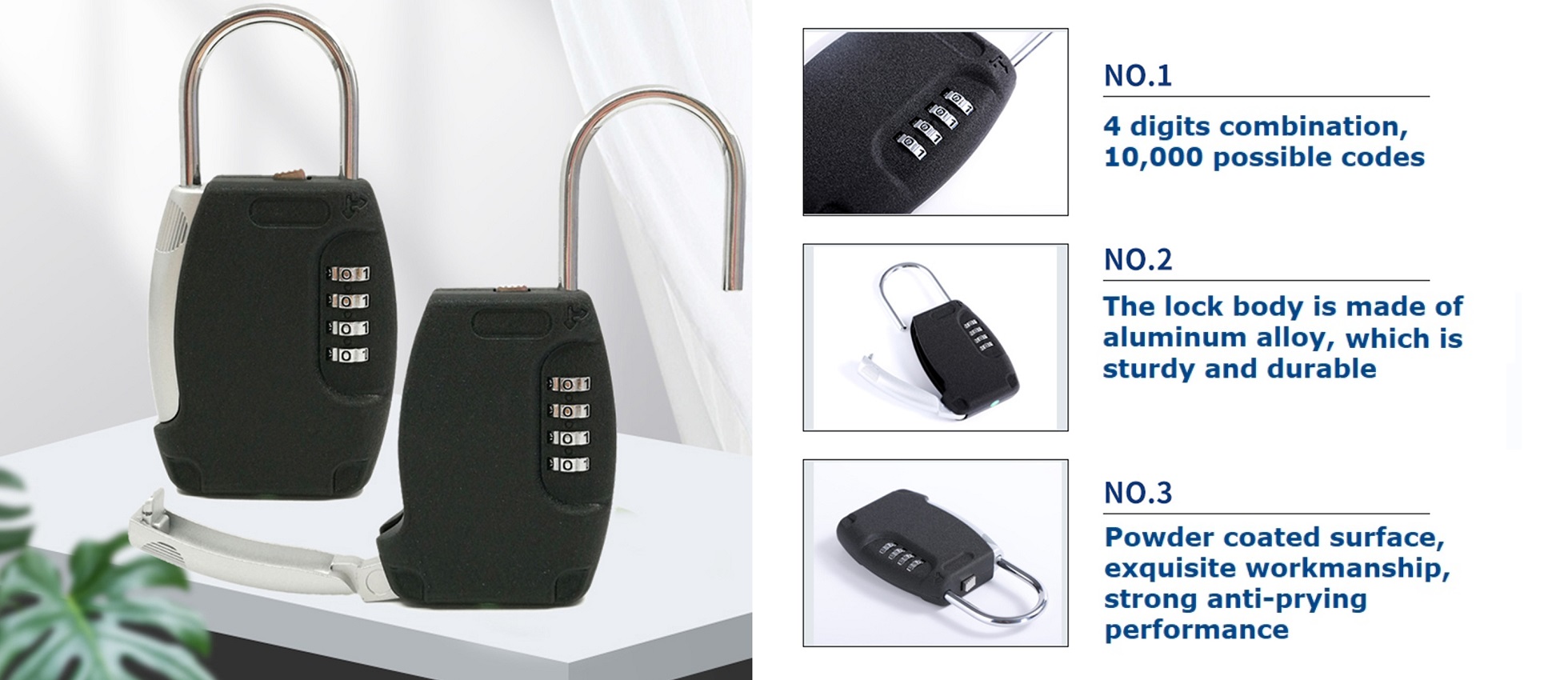 Key Padlock Zinc Alloy 4 Digit Black Mini Key Box WS-LB04 (1)